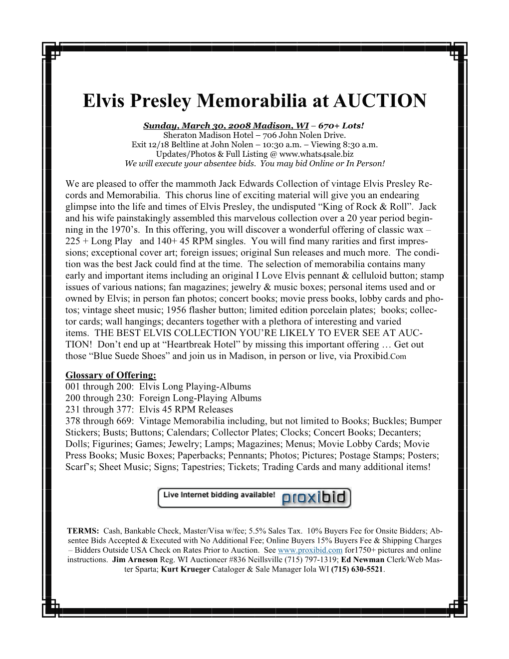 Elvis Presley Memorabilia at AUCTION