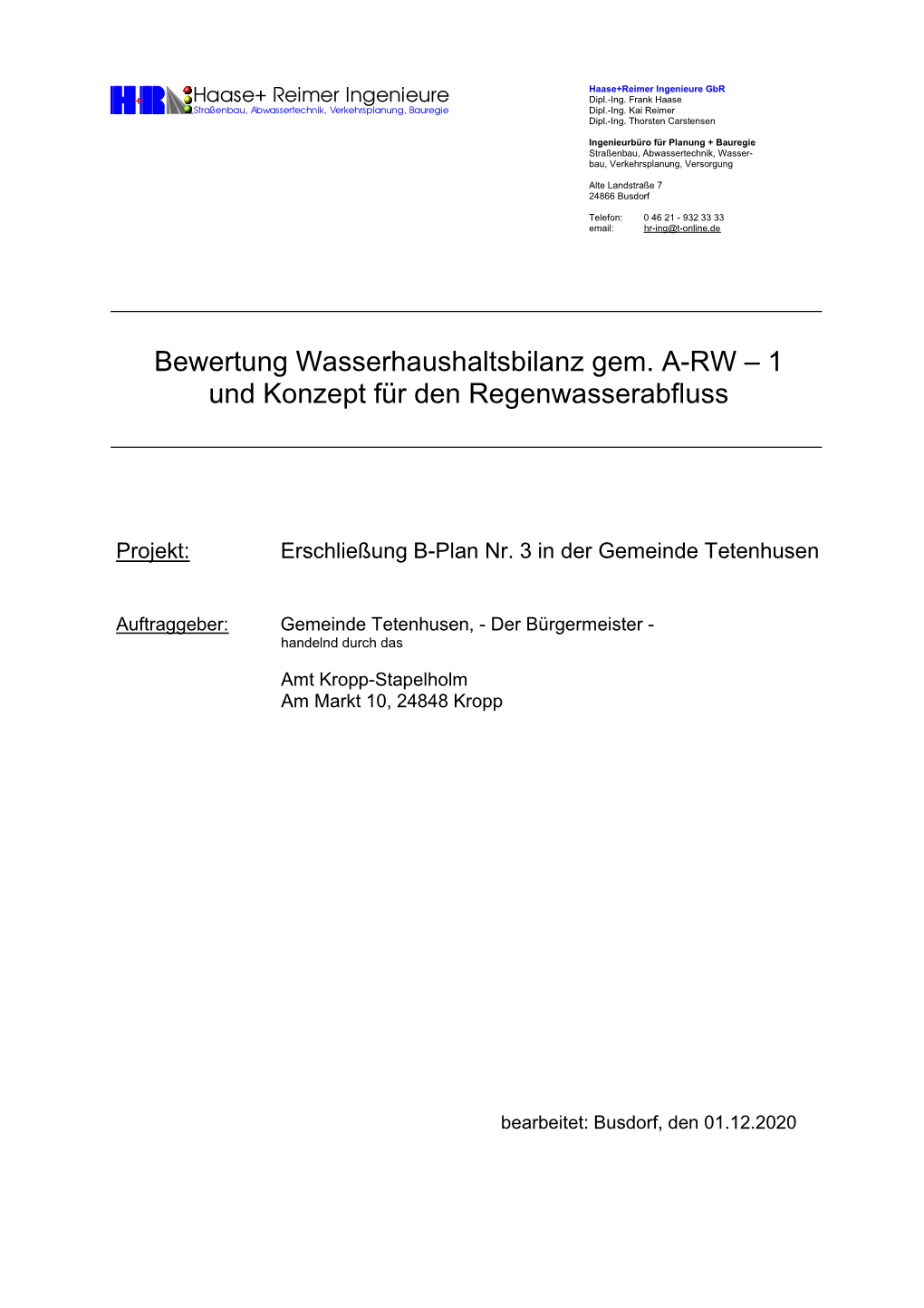 B-Plan 3 Tetenhusen Bewertung A-RW 1