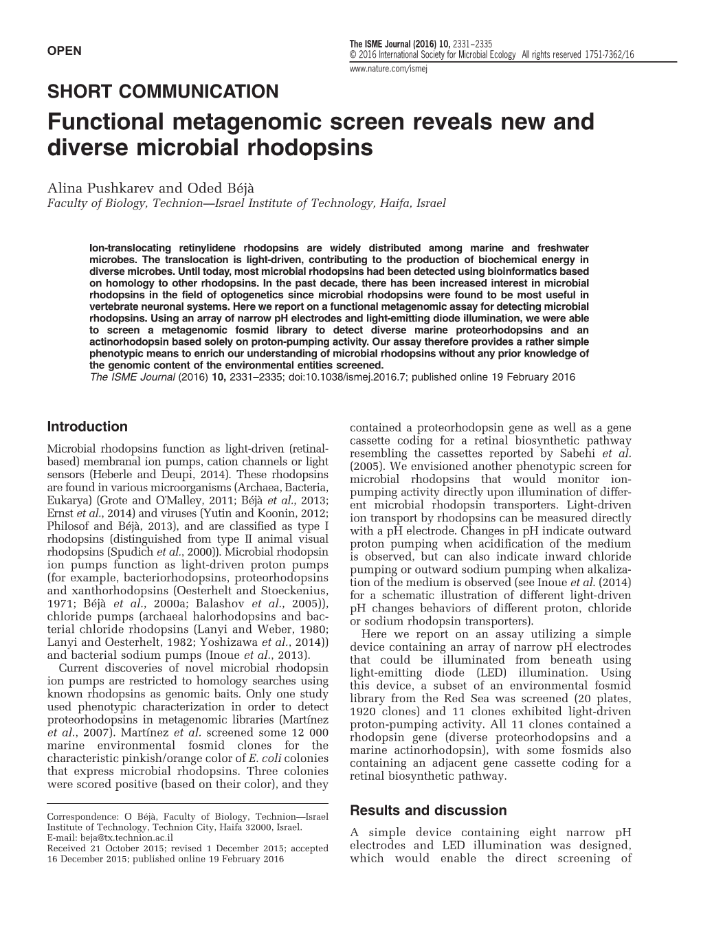 Functional Metagenomic Screen Reveals New and Diverse Microbial Rhodopsins