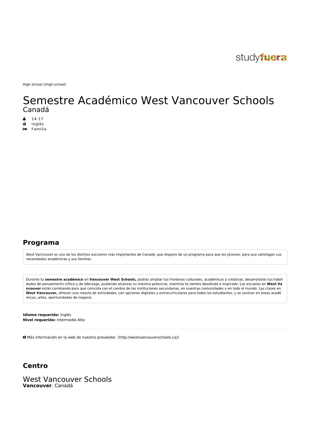 Semestre Académico West Vancouver Schools Canadá