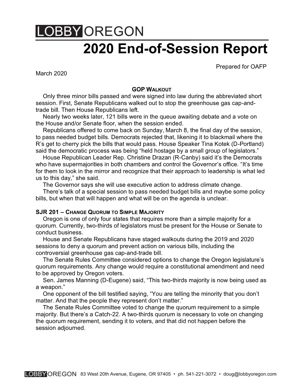 End of Session Report