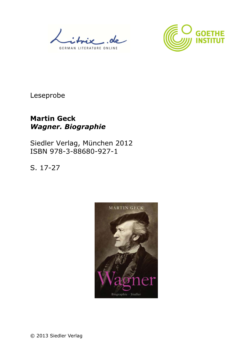 Leseprobe Martin Geck Wagner. Biographie Siedler Verlag