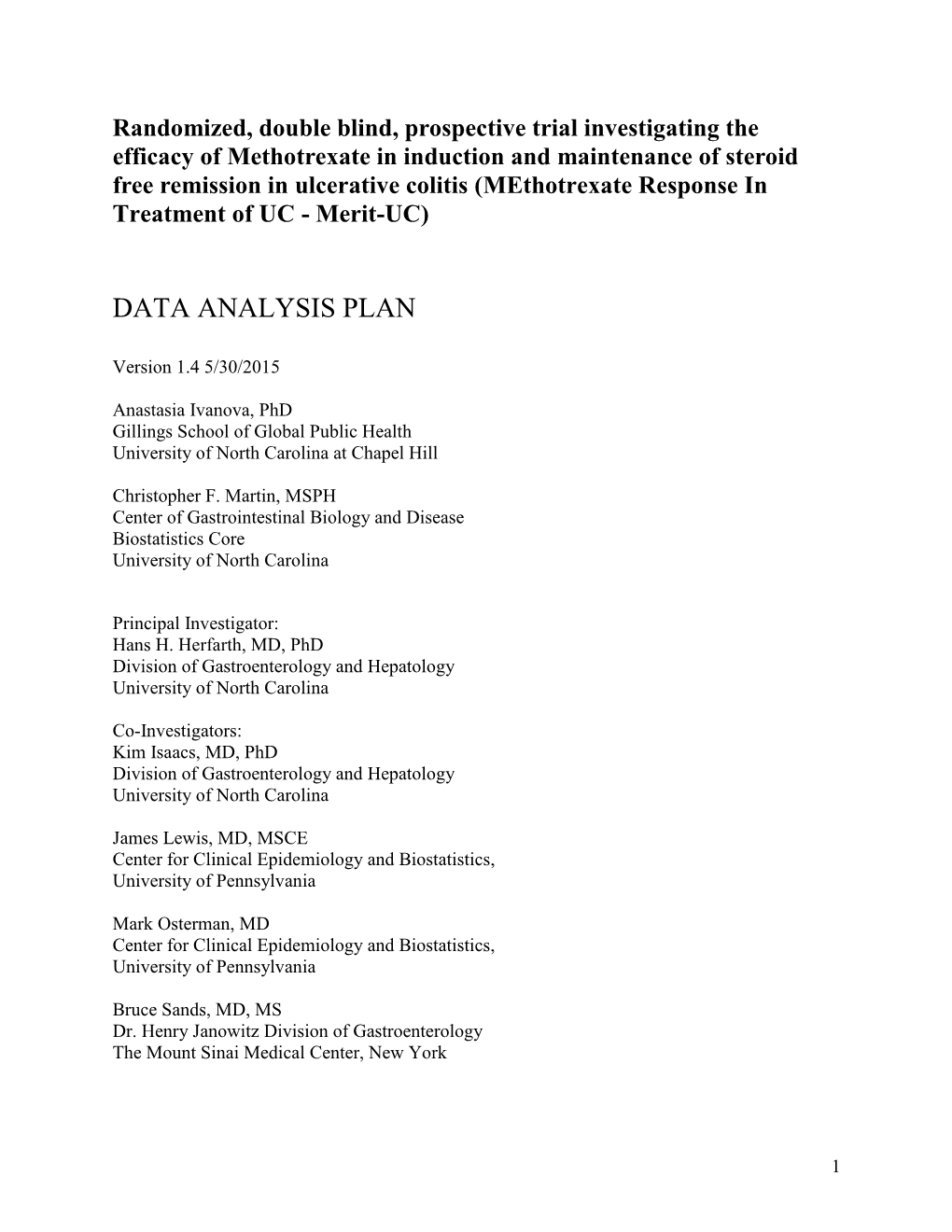 Statistical Analysis Plan