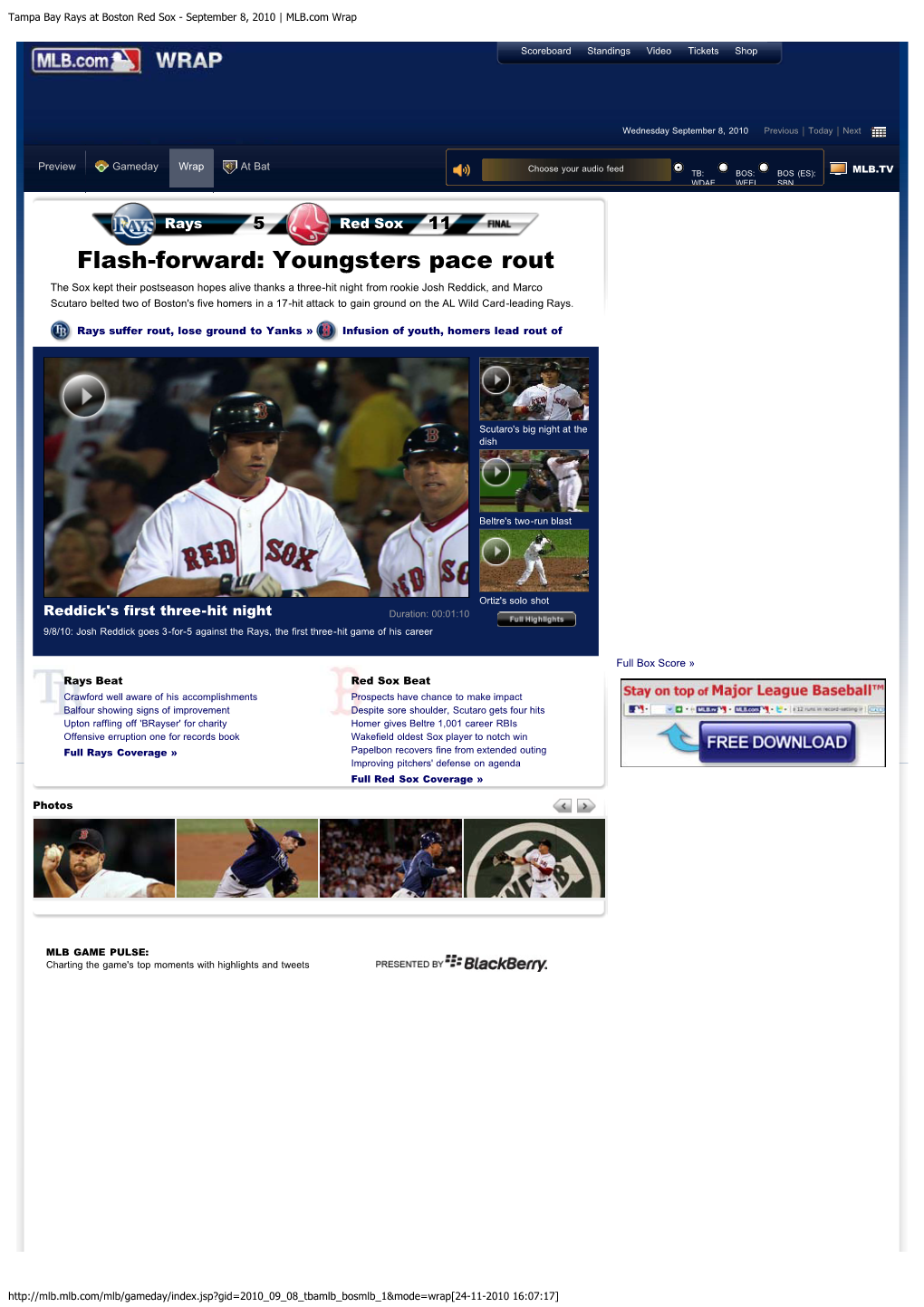 Tampa Bay Rays at Boston Red Sox - September 8, 2010 | MLB.Com Wrap