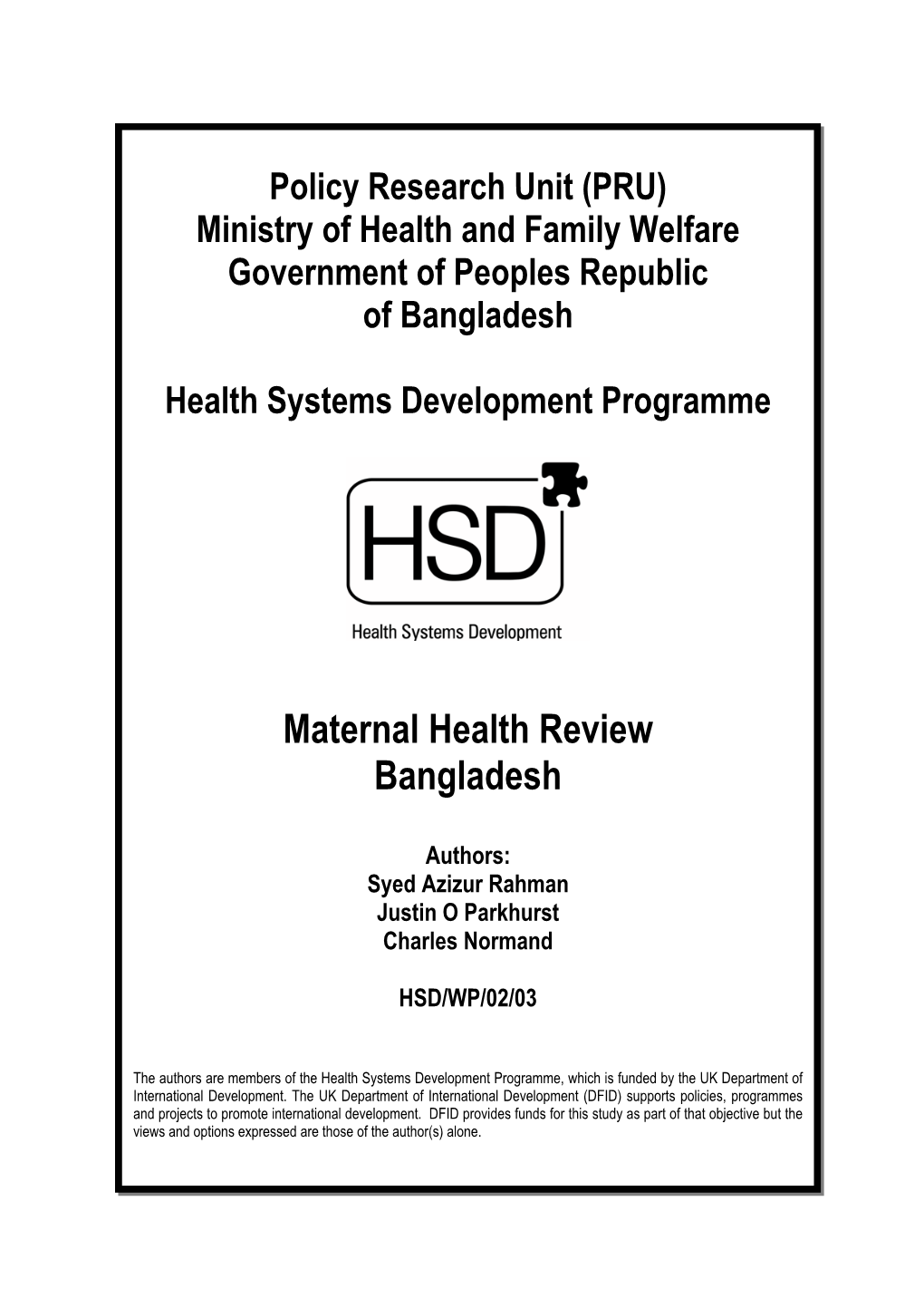 Maternal Health Review Bangladesh