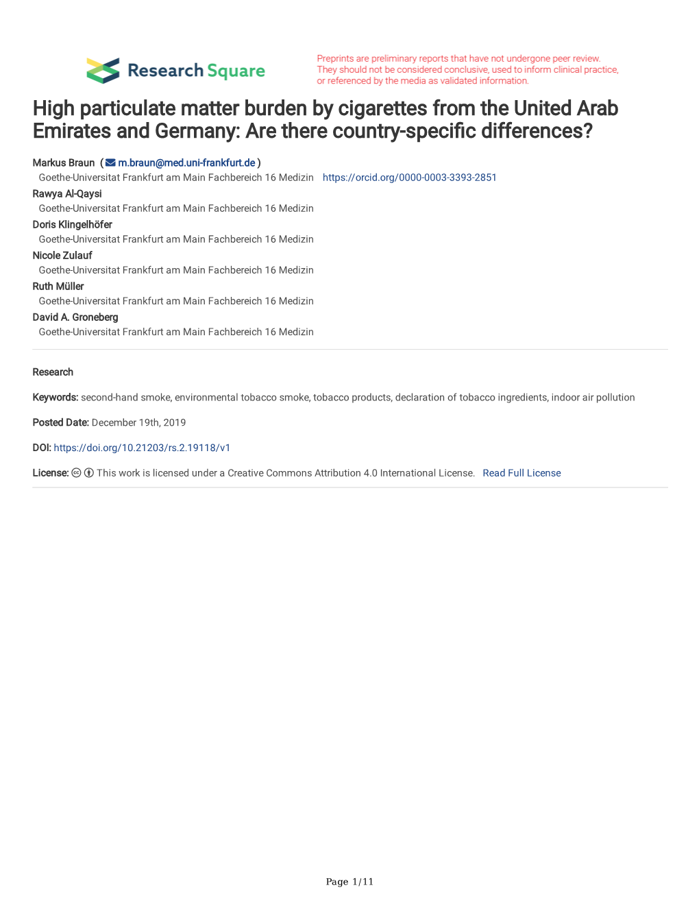 High Particulate Matter Burden by Cigarettes from the United Arab Emirates and Germany: Are There Country-Specifc Differences?