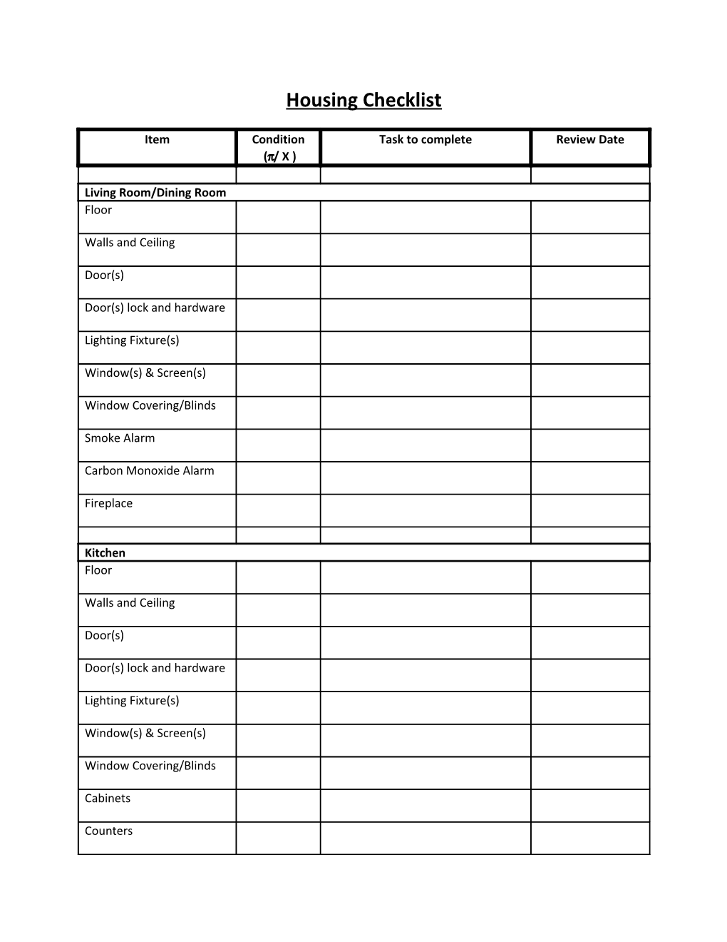 Housing Checklist