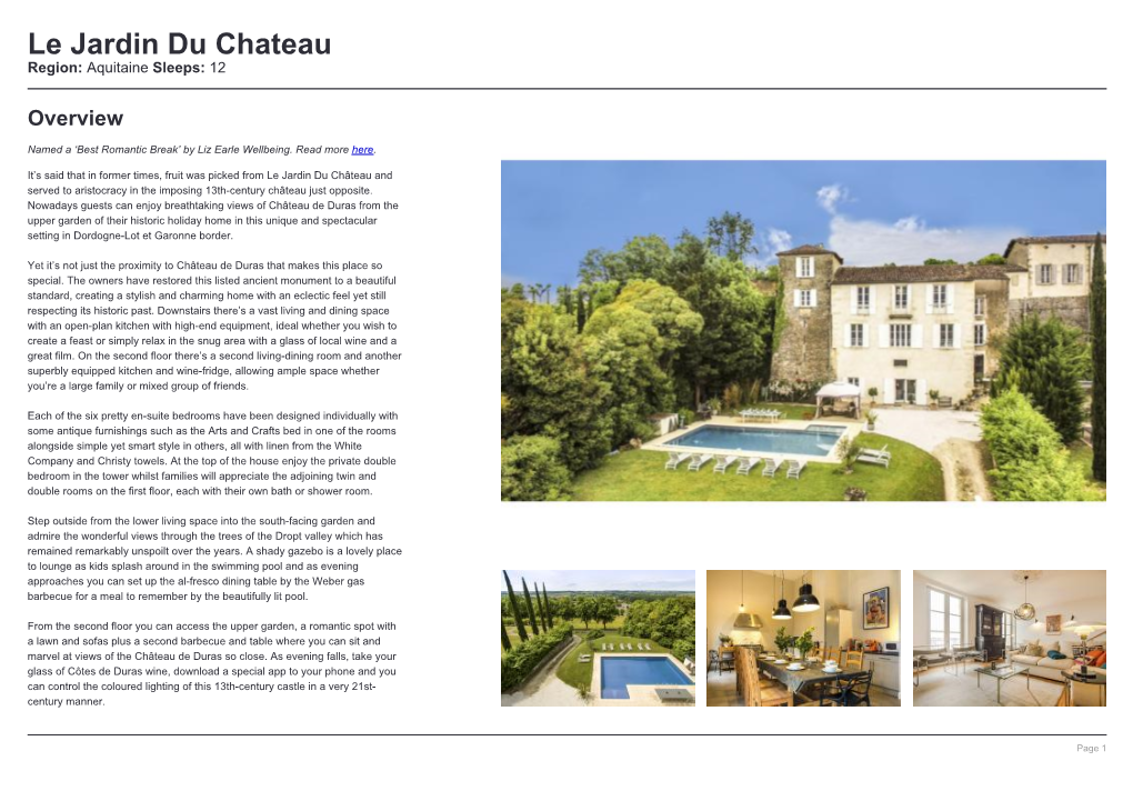 Le Jardin Du Chateau Region: Aquitaine Sleeps: 12