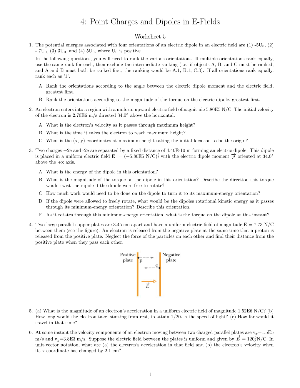 4: Point Charges and Dipoles in E-Fields