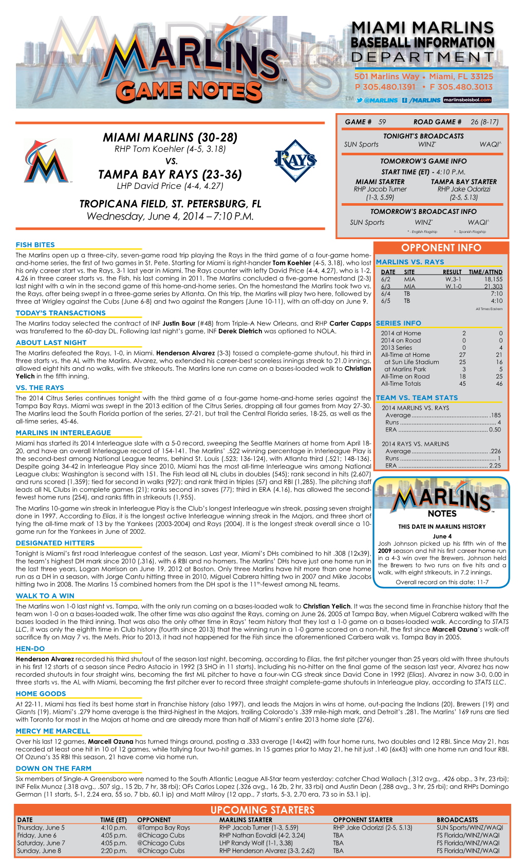 Miami Marlins Baseball Information Department