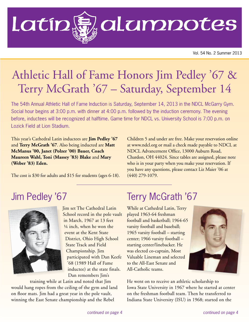 Athletic Hall of Fame Honors Jim Pedley '67 & Terry Mcgrath '