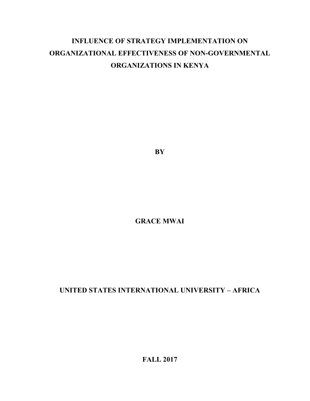Influence of Strategy Implementation on Organizational Effectiveness of Non-Governmental Organizations in Kenya