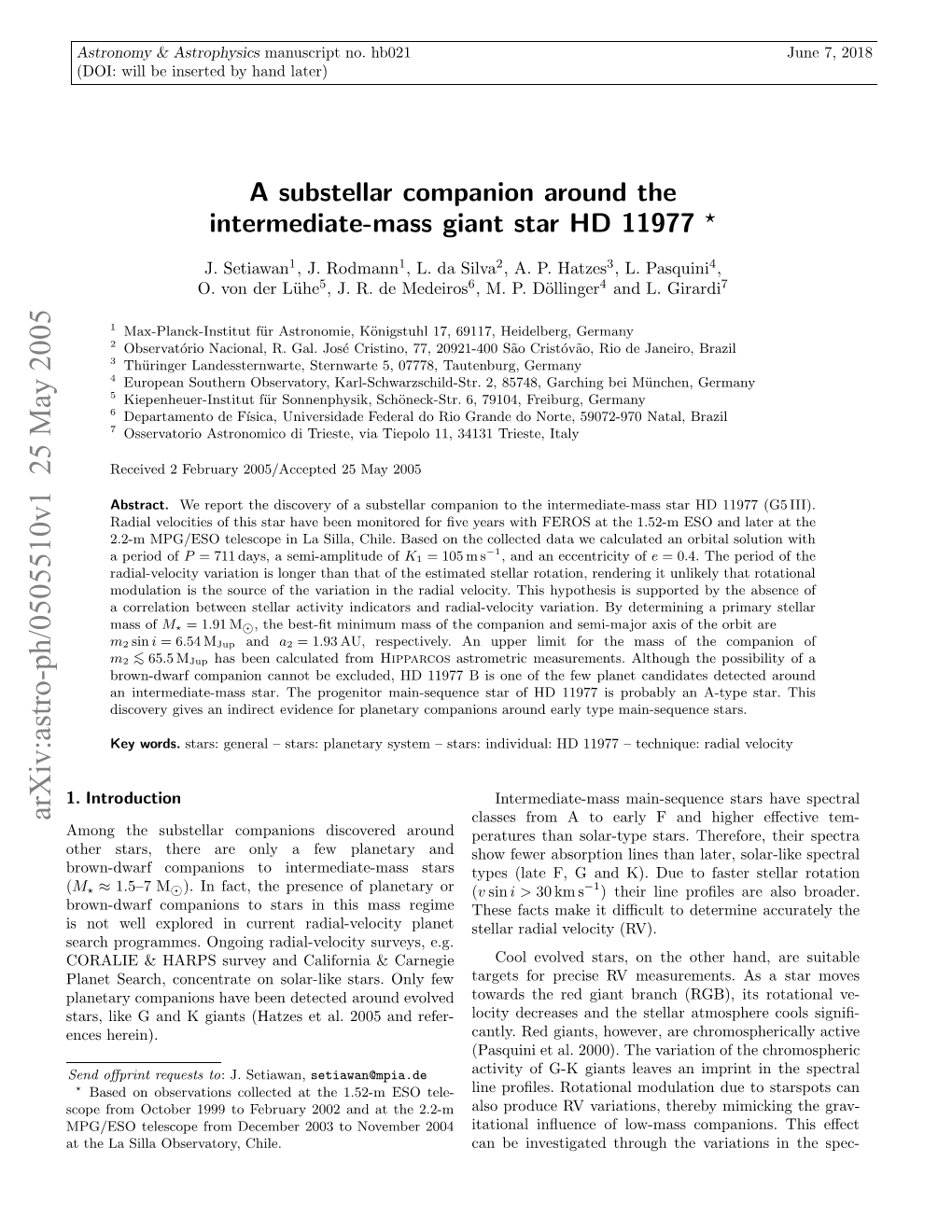 A Substellar Companion Around the Intermediate-Mass Giant Star HD