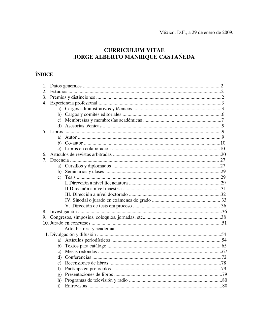 Curriculum Vitae Jorge Alberto Manrique Castañeda