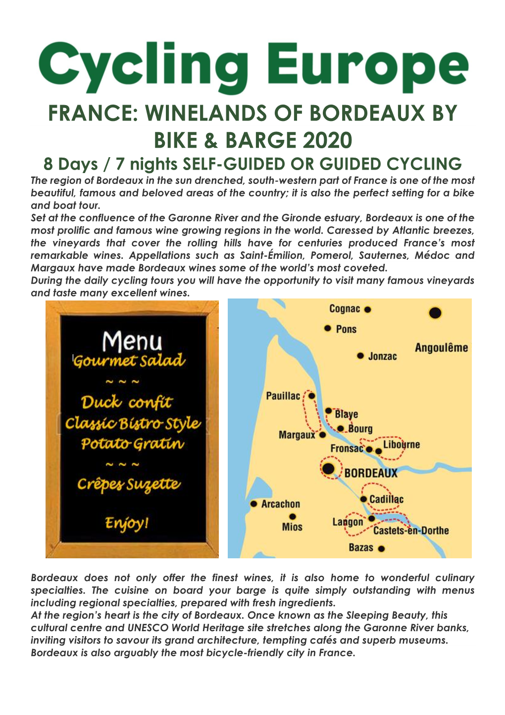 France: Winelands of Bordeaux by Bike & Barge 2020