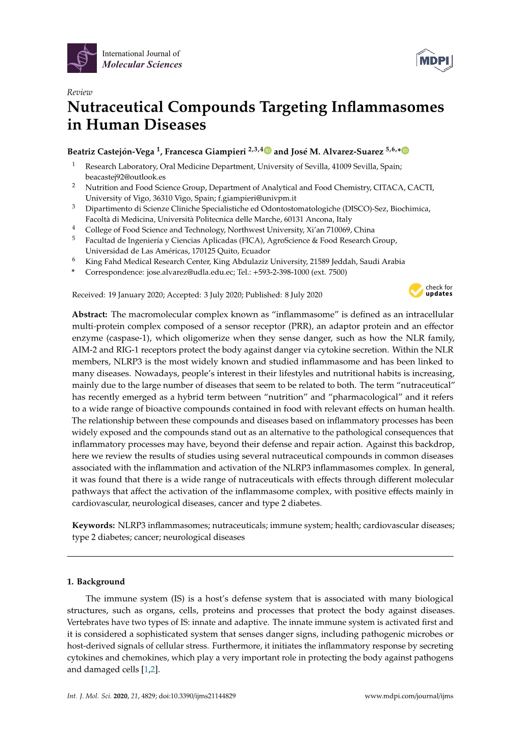 Nutraceutical Compounds Targeting Inflammasomes in Human Diseases