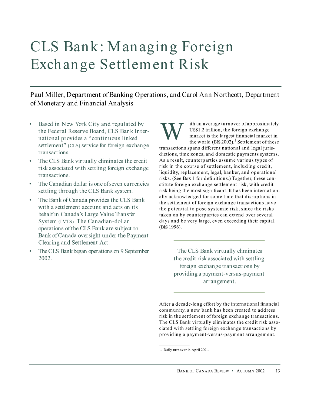 CLS Bank: Managing Foreign Exchange Settlement Risk