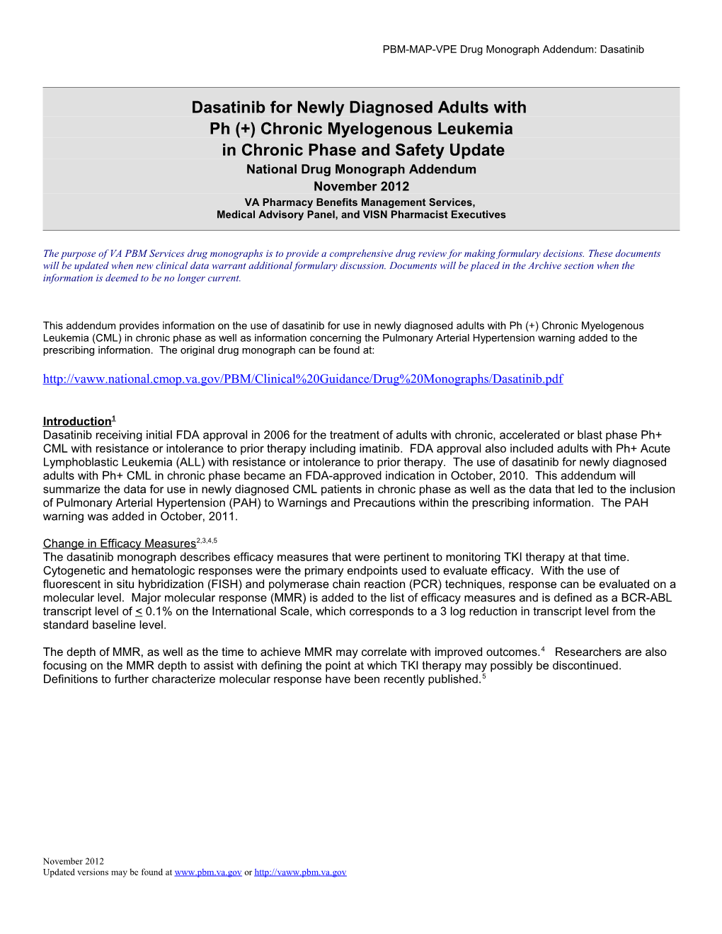 PBM-MAP-VPE Drug Monograph Addendum: Dasatinib