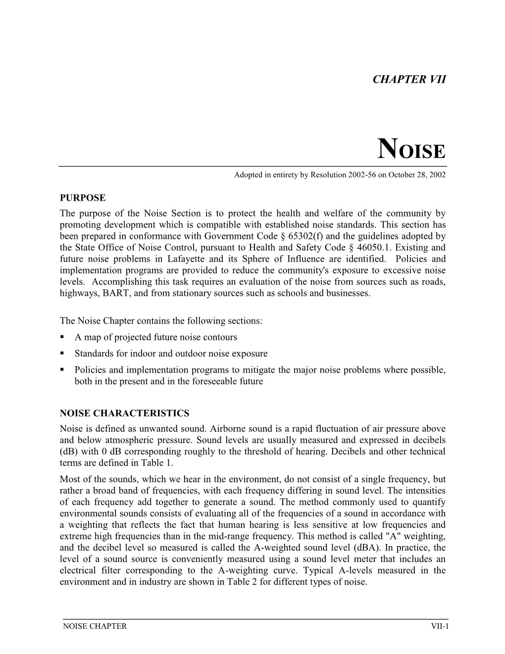 Noise Chapter Contains the Following Sections