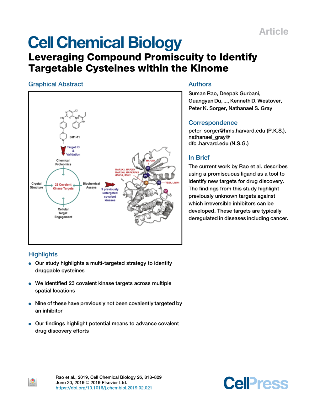 Leveraging Compound Promiscuity to Identify Targetable Cysteines Within the Kinome