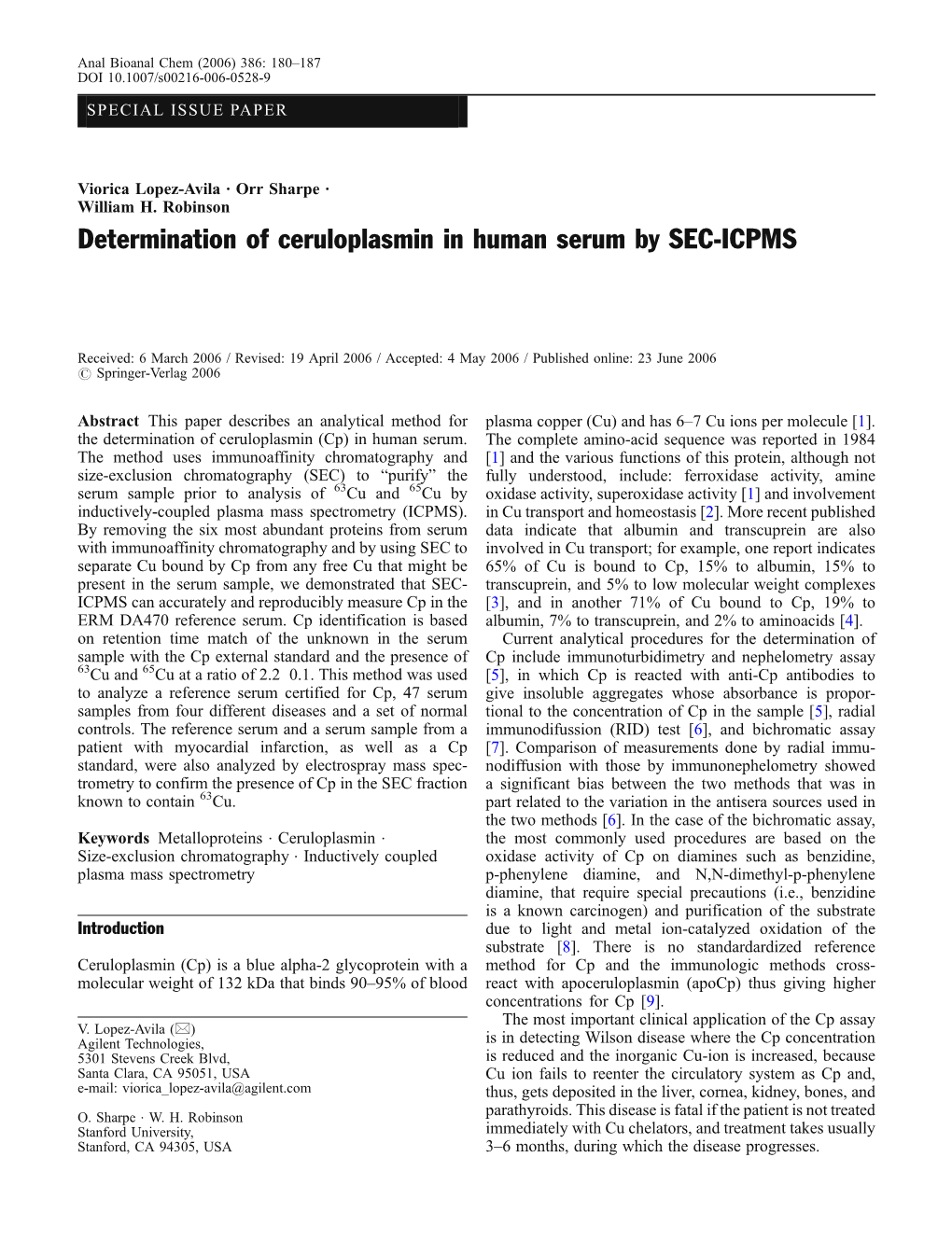 Determination of Ceruloplasmin in Human Serum by SEC-ICPMS