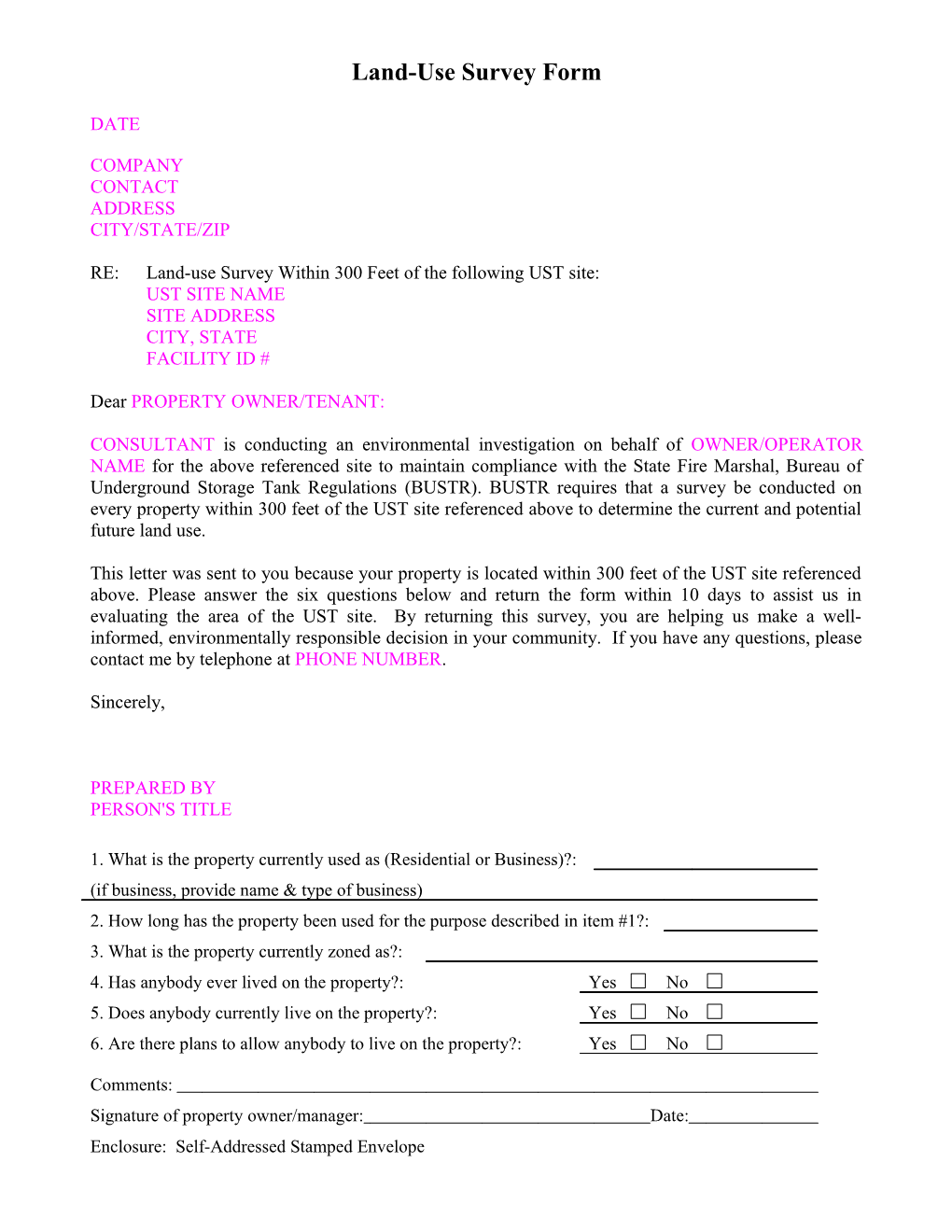 Land-Use Survey Form