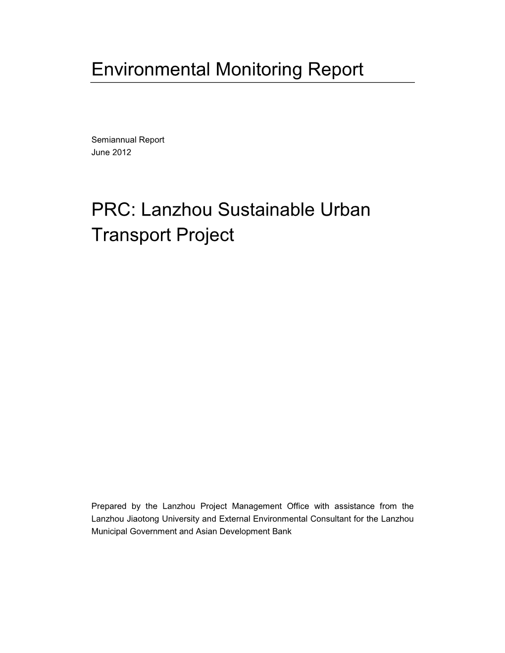 Environmental Monitoring Report PRC: Lanzhou Sustainable Urban