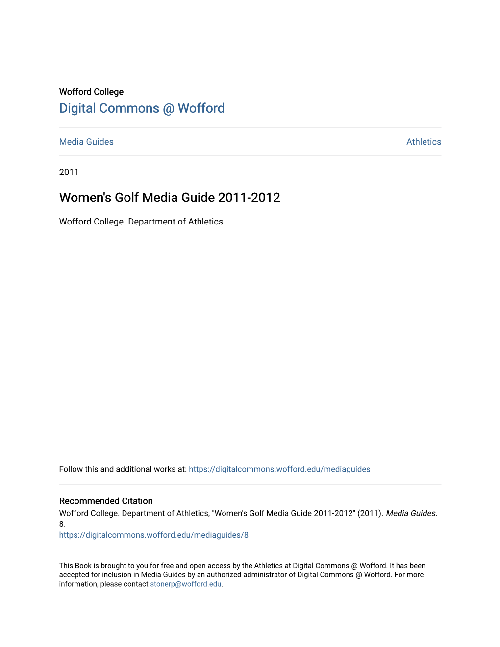 Women's Golf Media Guide 2011-2012