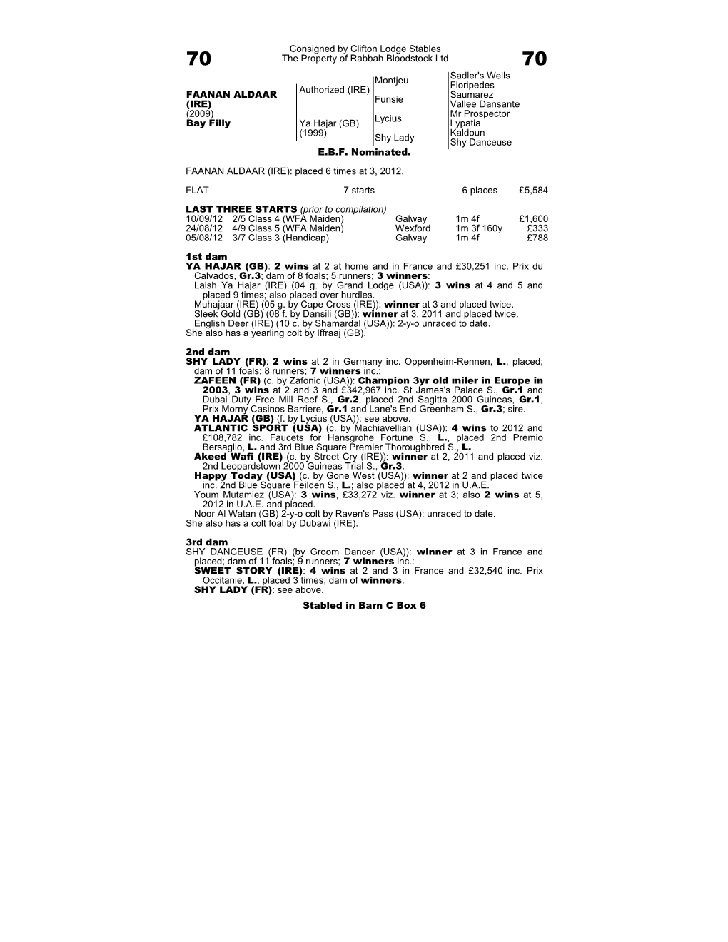 Consigned by Clifton Lodge Stables the Property of Rabbah Bloodstock Ltd Montjeu Sadler's Wells Floripedes Authorized (IRE) Funs