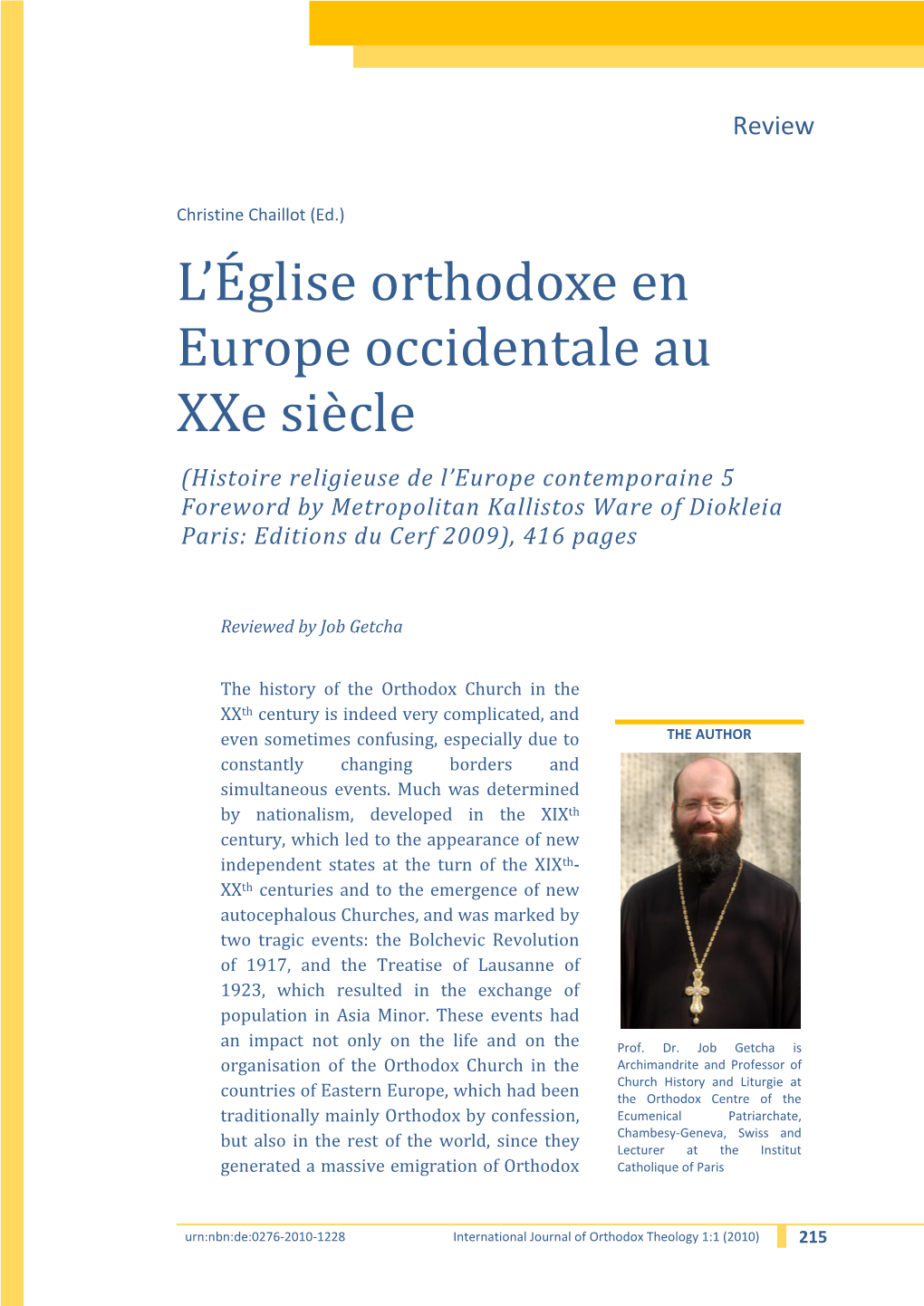 L'église Orthodoxe En Europe Occidentale Au Xxe Siècle