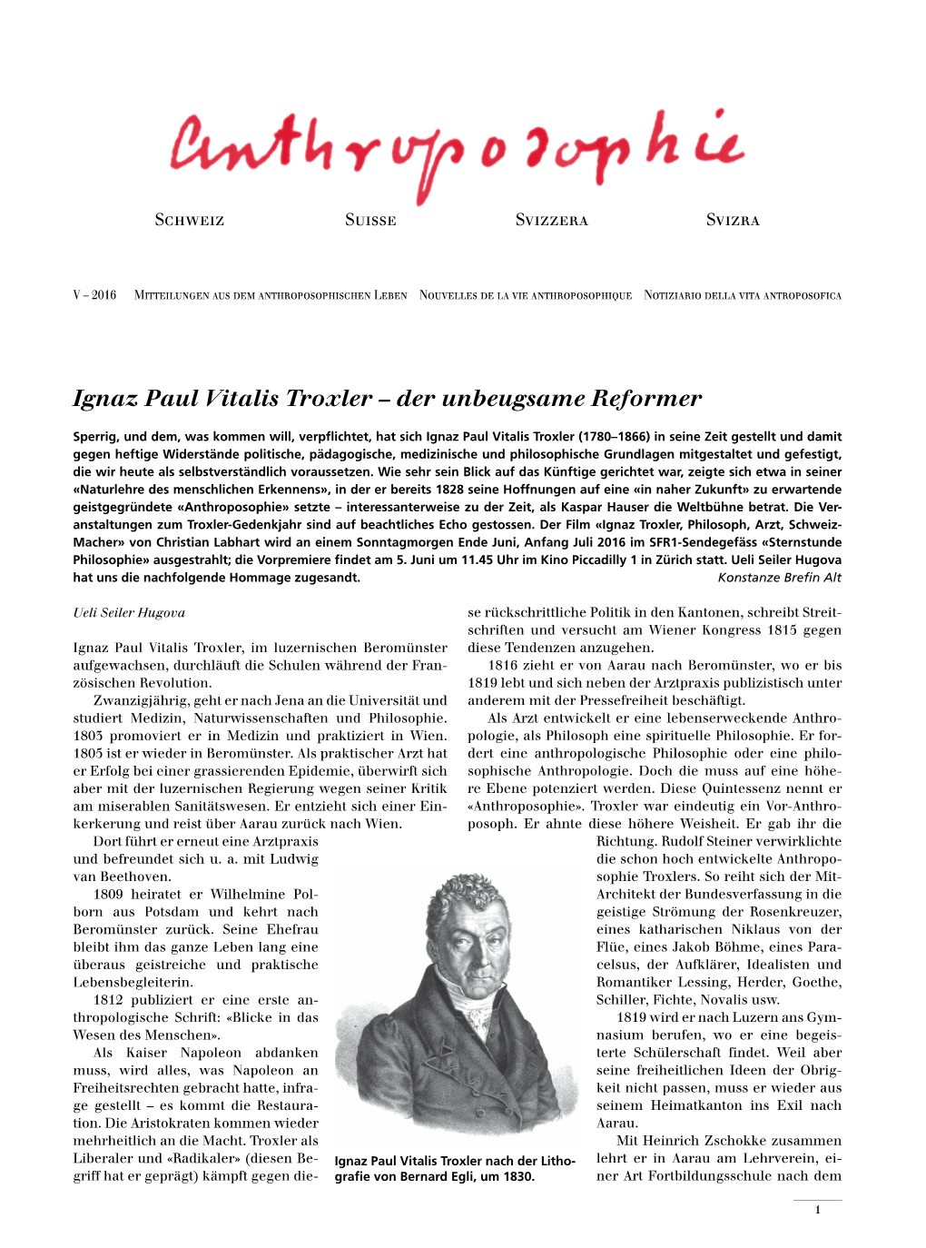 Ignaz Paul Vitalis Troxler – Der Unbeugsame Reformer