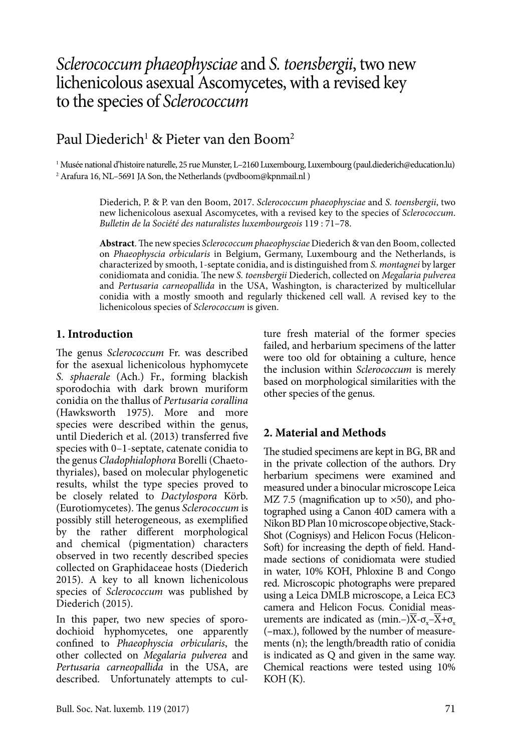 Sclerococcum Phaeophysciaeand S. Toensbergii, Two New Lichenicolous