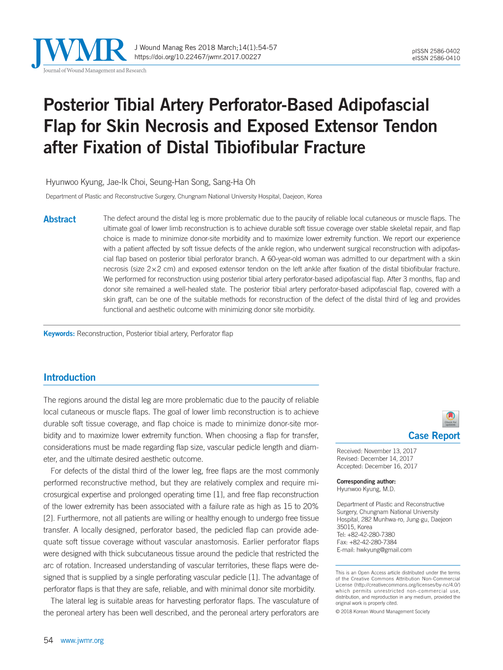 Posterior Tibial Artery Perforator-Based Adipofascial Flap for Skin Necrosis and Exposed Extensor Tendon After Fixation of Distal Tibiofibular Fracture