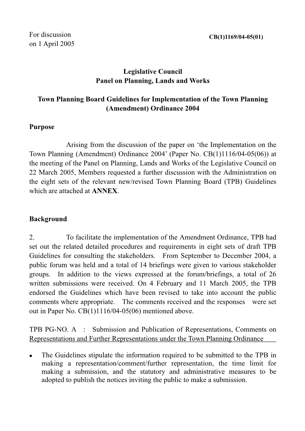 Town Planning Board Guidelines for Implementation of the Town Planning (Amendment) Ordinance 2004