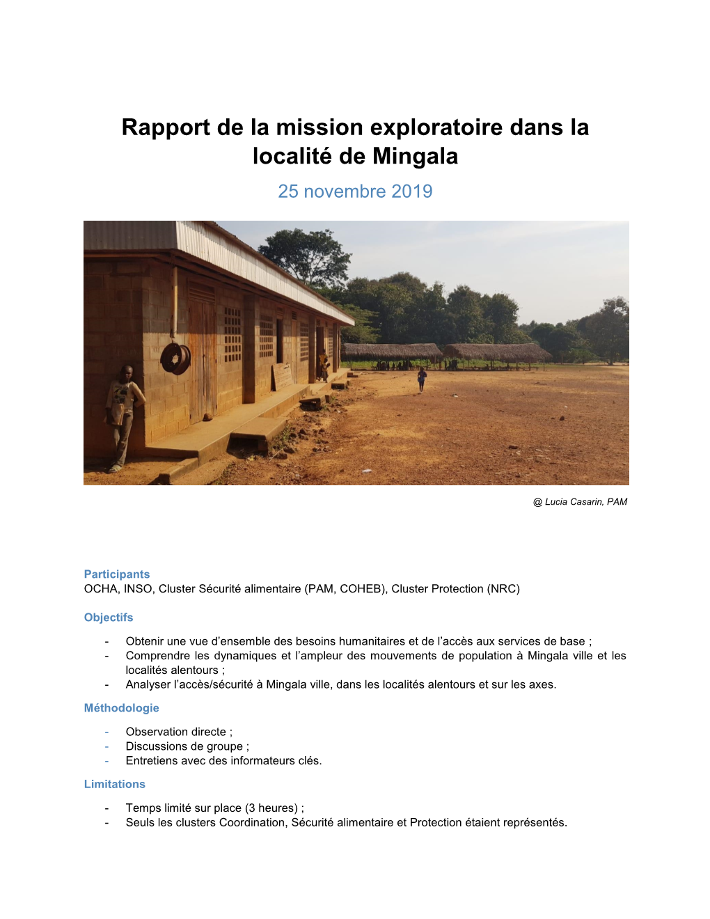 Rapport De La Mission Exploratoire Dans La Localité De Mingala 25 Novembre 2019
