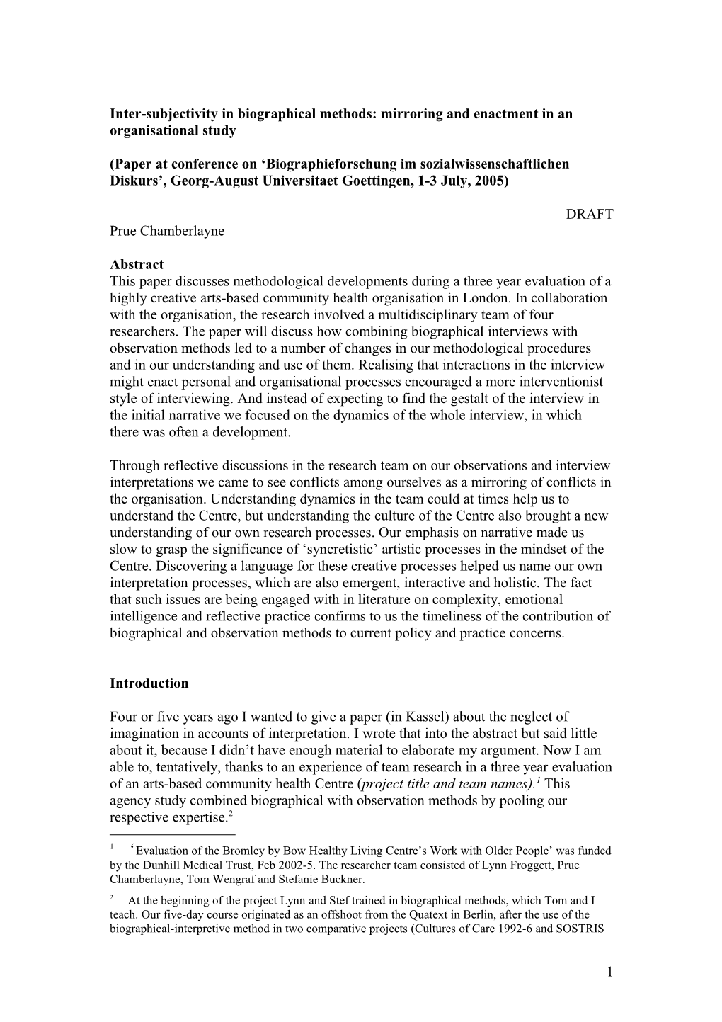 Emphasising Interaction in BNIM: Mirroring and Enactment in an Organisational Study