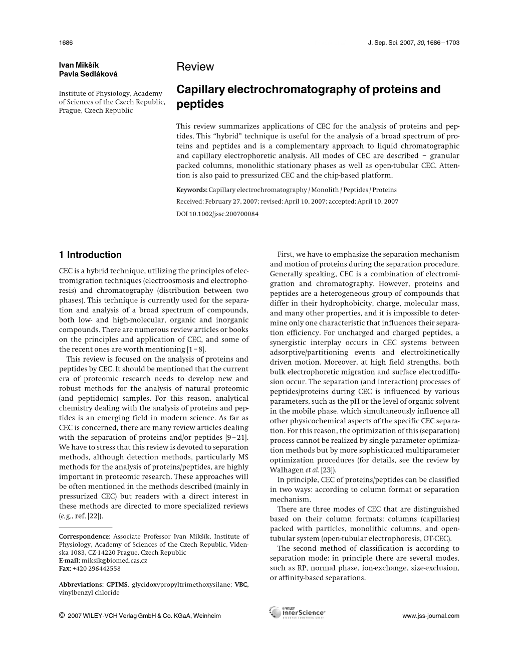 Capillary Electrochromatography of Proteins and Peptides