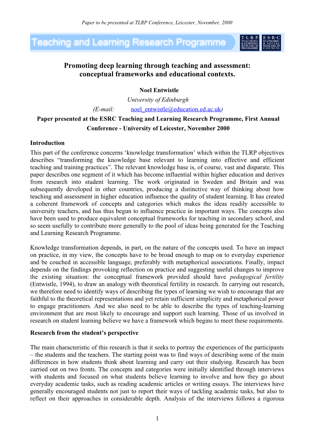 Paper for the AAHE Assessment Conference 2000, Charlotte, North Carolina, 14-18 June, 2000