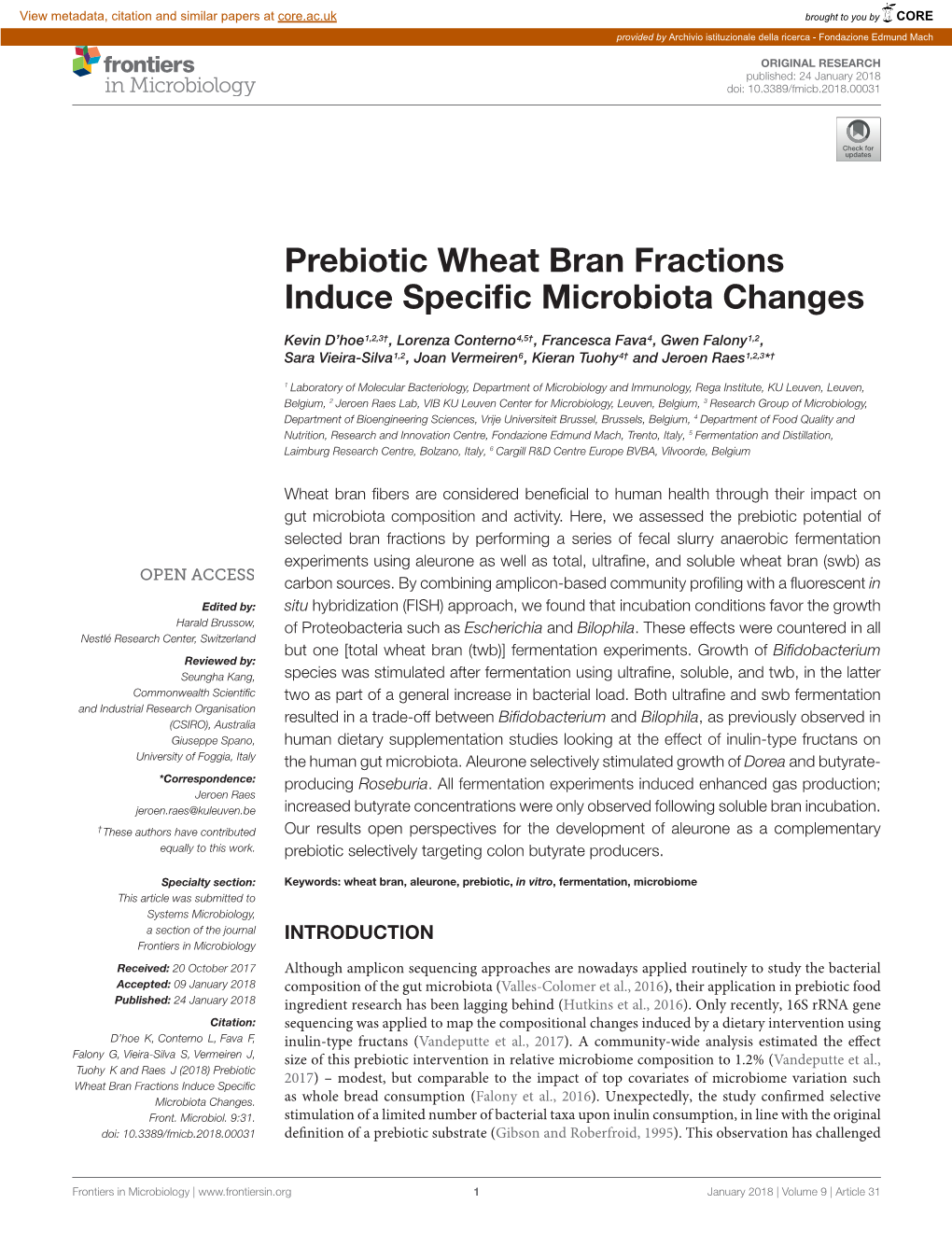 Prebiotic Wheat Bran Fractions Induce Specific Microbiota Changes