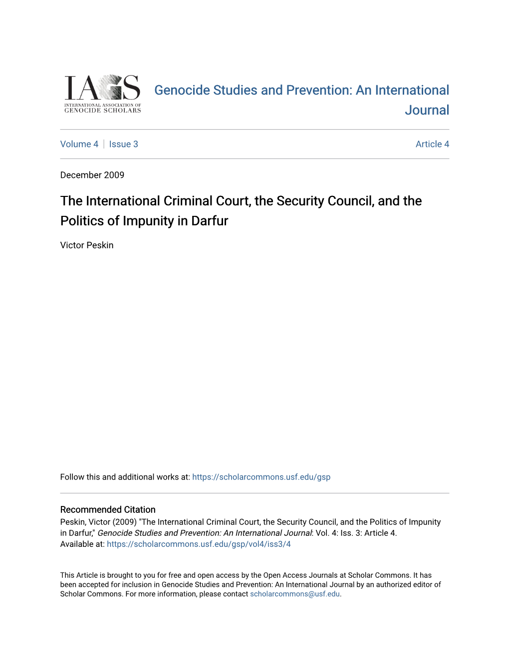 The International Criminal Court, the Security Council, and the Politics of Impunity in Darfur