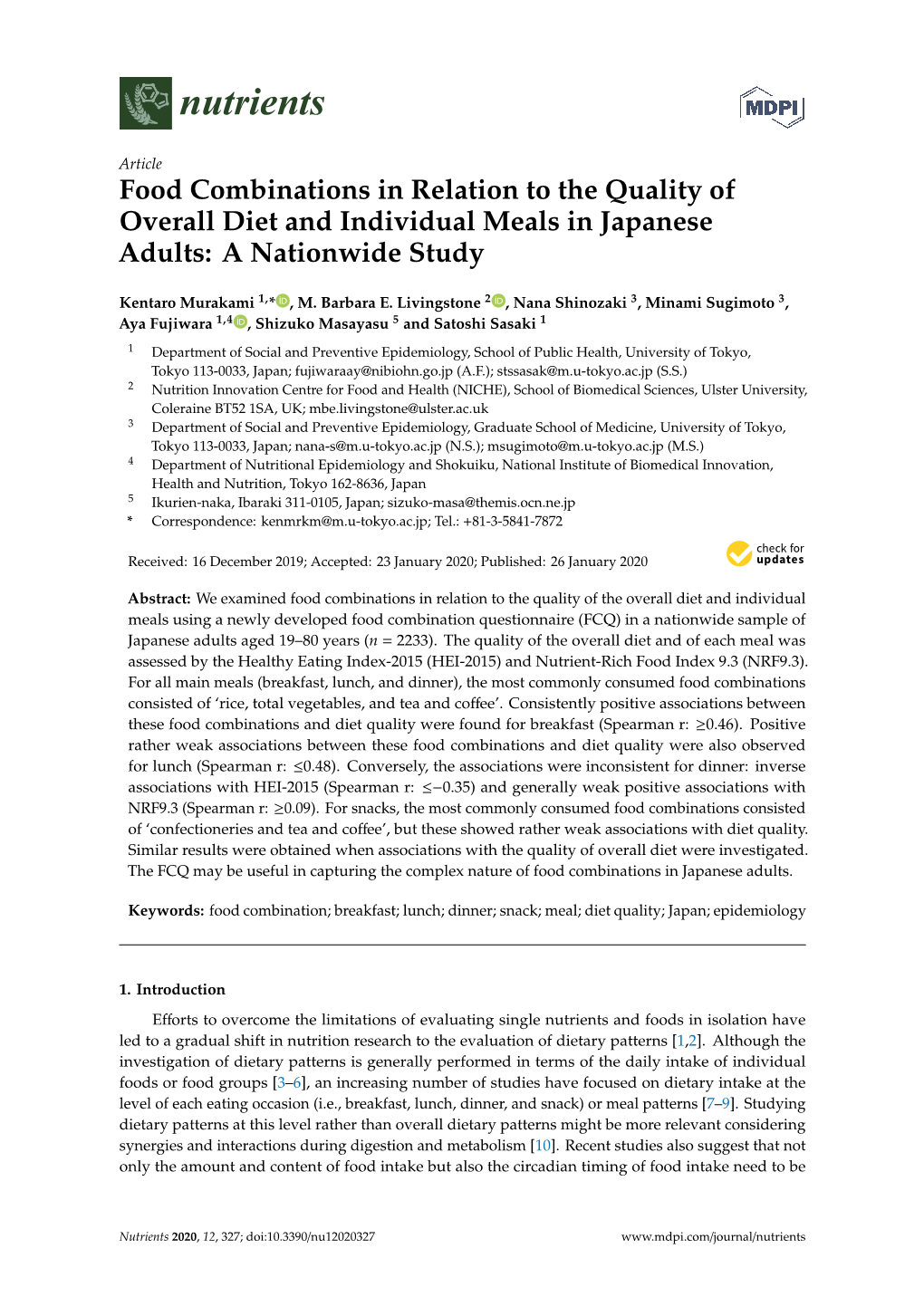 Food Combinations in Relation to the Quality of Overall Diet and Individual Meals in Japanese Adults: a Nationwide Study