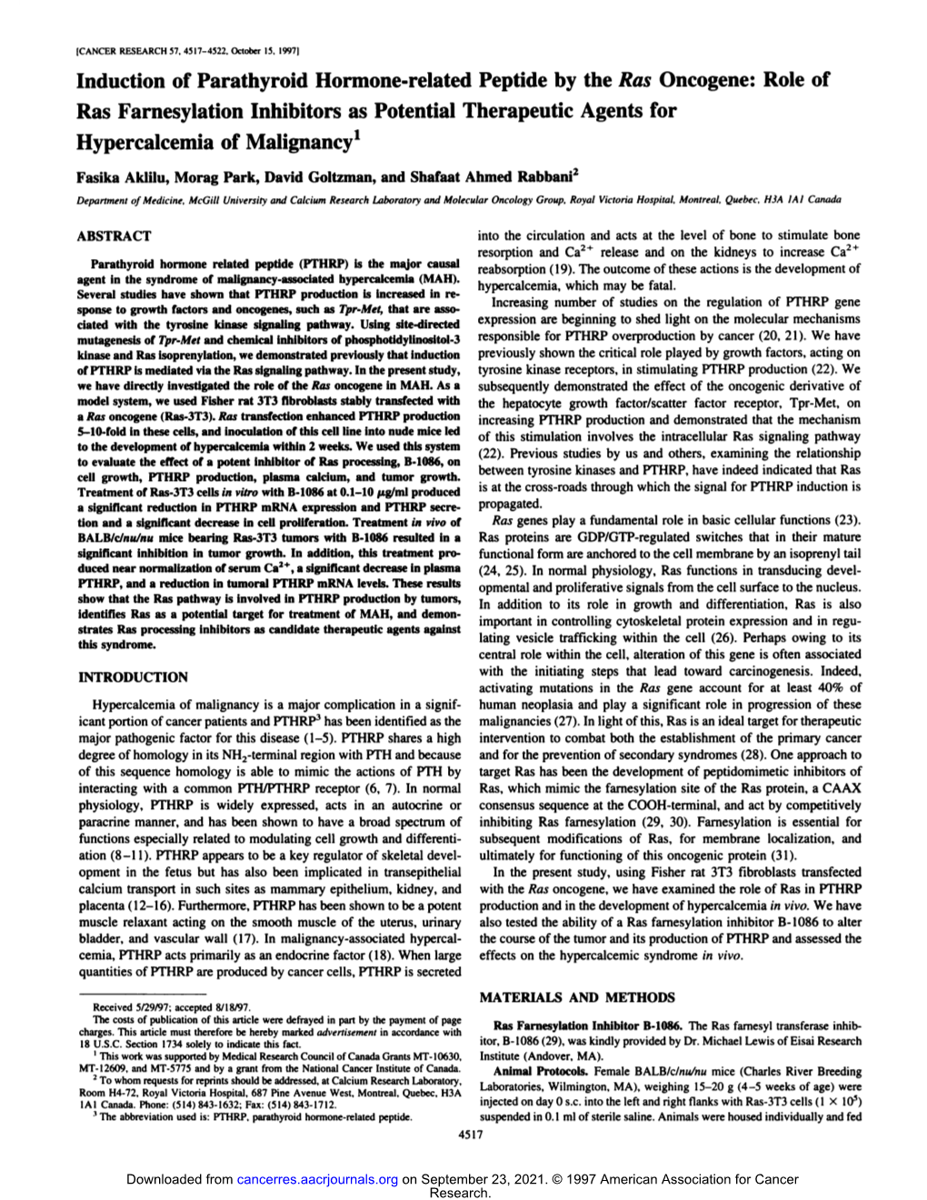 Induction of Parathyroid Hormone