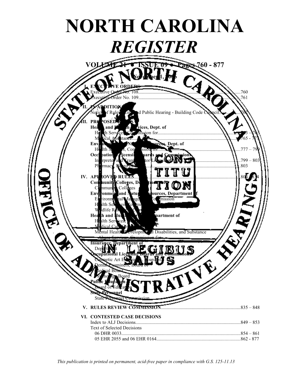 NORTH CAROLINA REGISTER Boilerplate s1