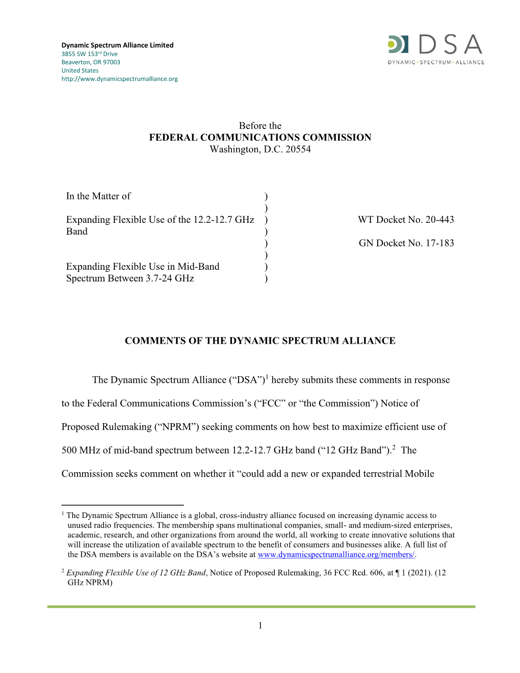 Before the FEDERAL COMMUNICATIONS COMMISSION Washington, D.C. 20554 in the Matter of ) ) Expanding Flexible Use of the 12.2-12.7