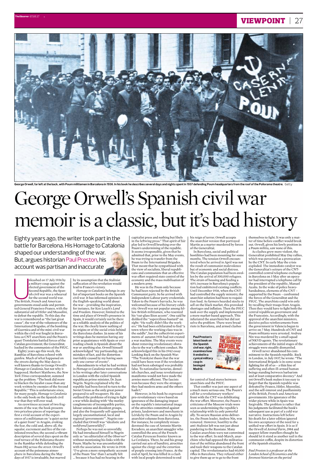 George Orwell's Spanish Civil War Memoir Is a Classic, but It's Bad History