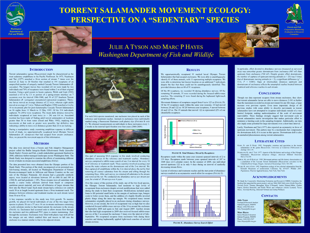 Torrent Salamander Movement Ecology: Perspective on a “Sedentary” Species