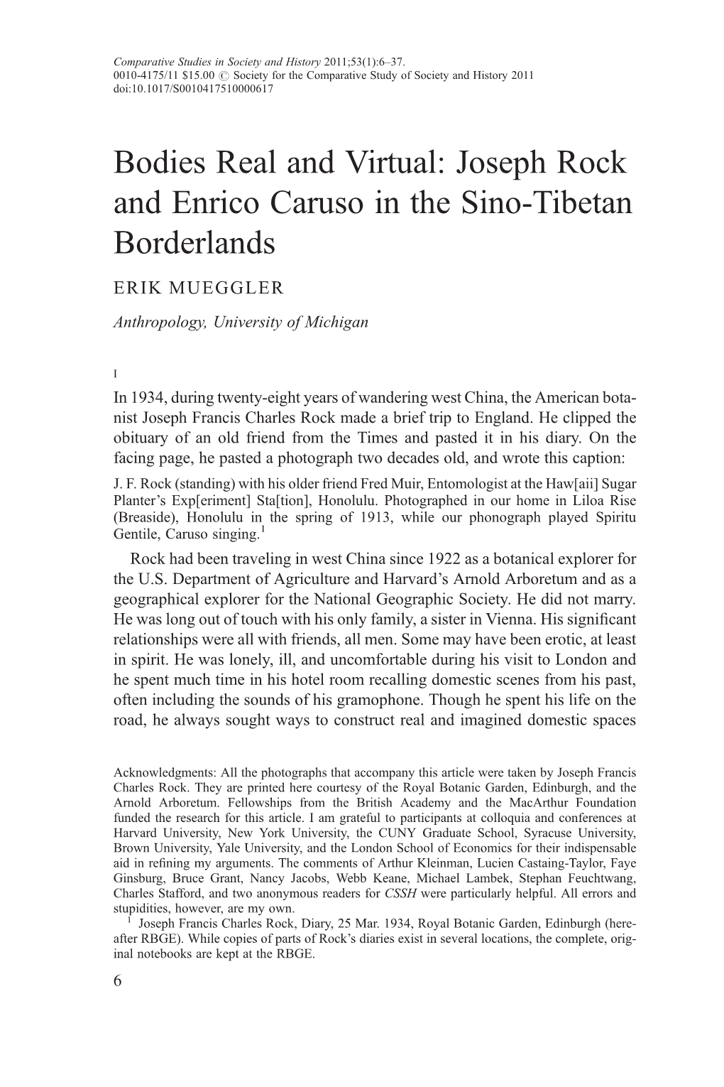 Bodies Real and Virtual: Joseph Rock and Enrico Caruso in the Sino-Tibetan Borderlands