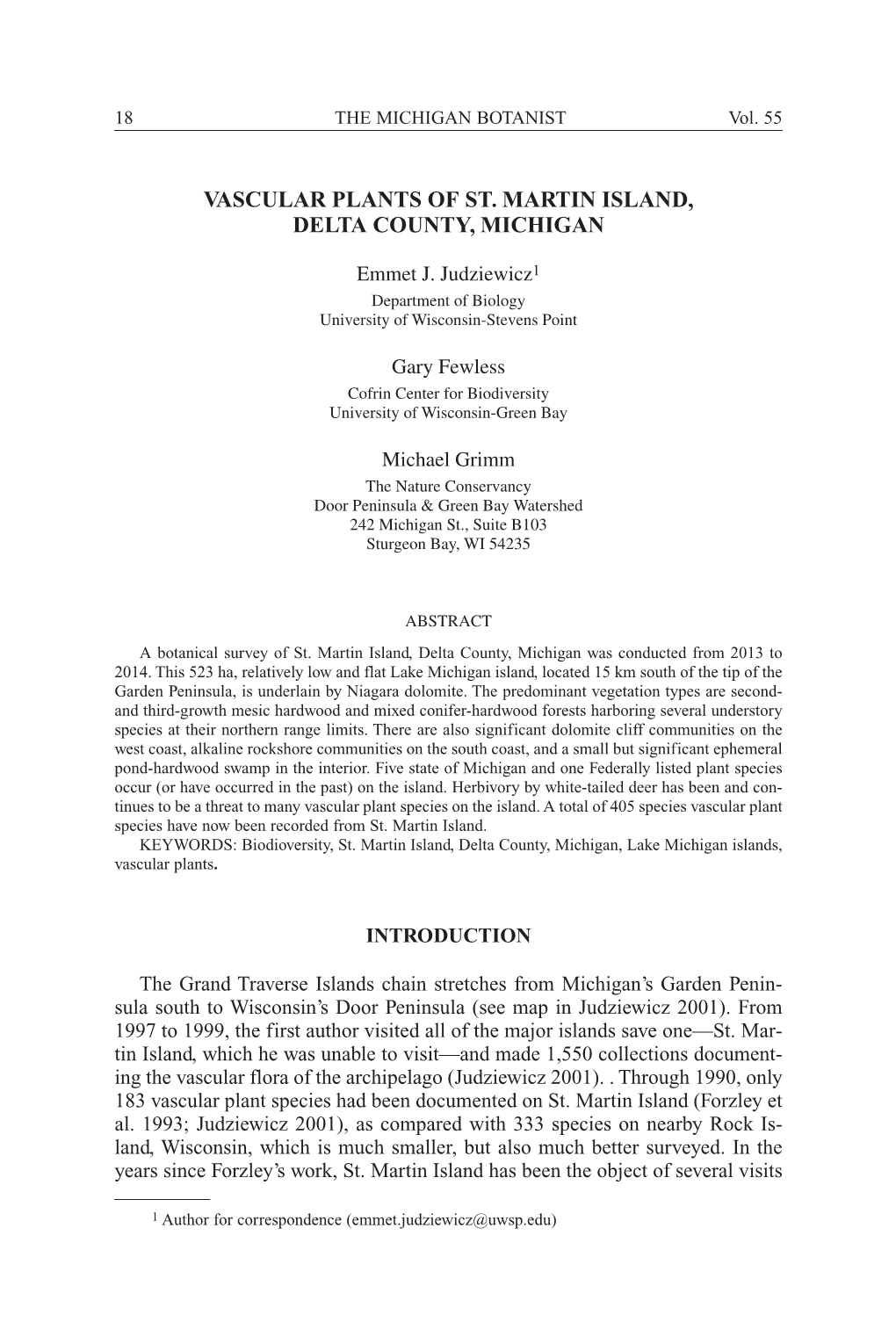 Vascular Plants of St. Martin Island, Delta County, Michigan