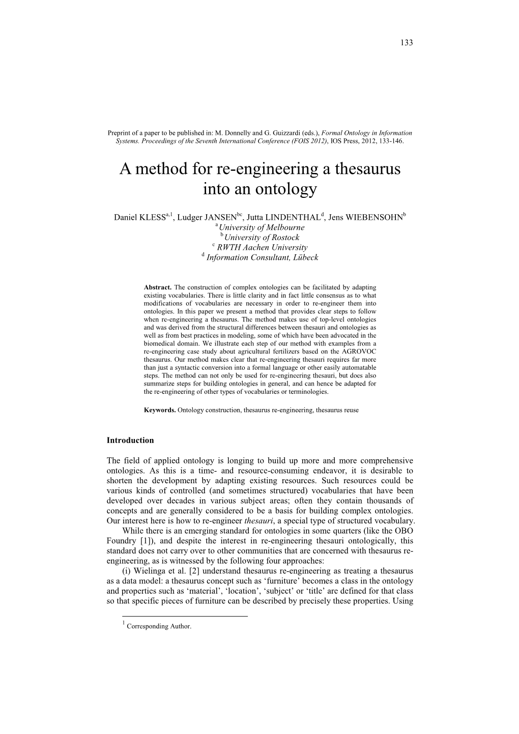 A Method for Reengineering a Thesaurus Into an Ontology FOIS