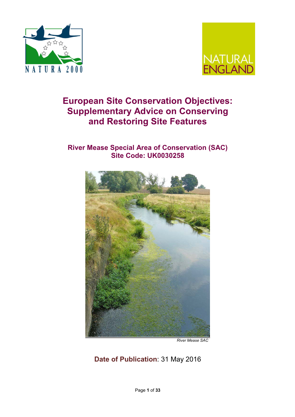 River Mease SAC Conservation Objectives Supplementary Advice